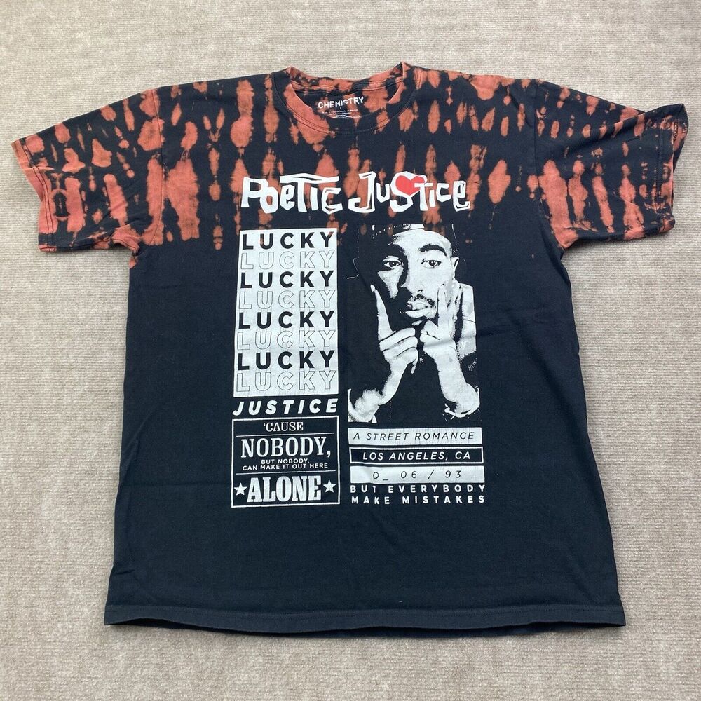 Tupac Shirt Mens Size L Poetic Justice Black Red Tie Dye Shirt Chemistry 2Pac